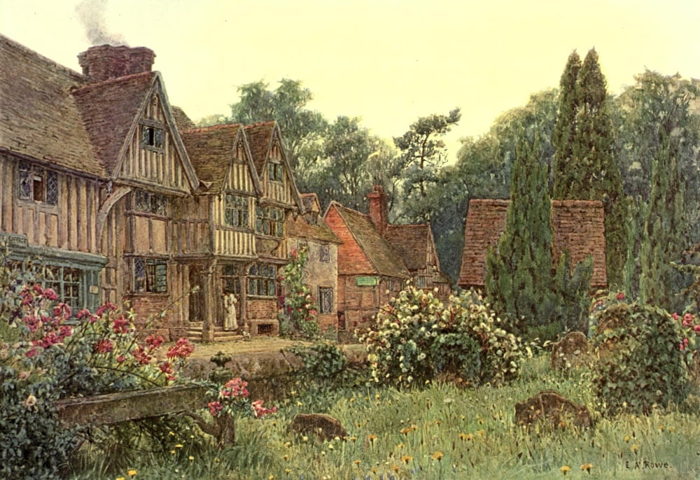 Art in England 1908 Porch House at Chiddingstone Canvas Art - Ernest A Rowe (24 x 36)