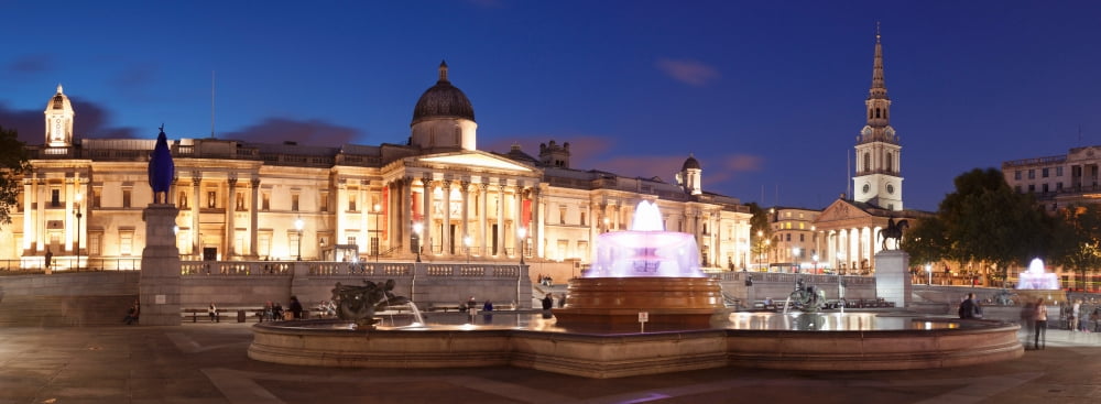 Art museum and church lit up at night National Gallery St Martin-in-the-Fields Trafalgar Square London England Canvas Art - Panoramic Images (36 x 12)
