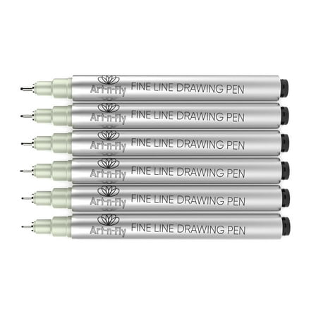 Art-n-Fly Black Fineliner Pens with Archival Ink - Fine Tip Inking Pens Pack of 6