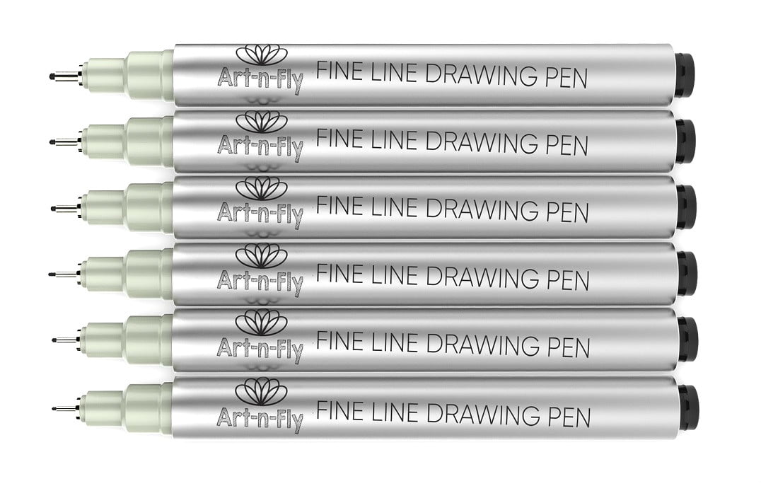 Art-n-Fly Black Fineliner Pens with Archival Ink - Fine Tip Inking Pens  Pack of 6