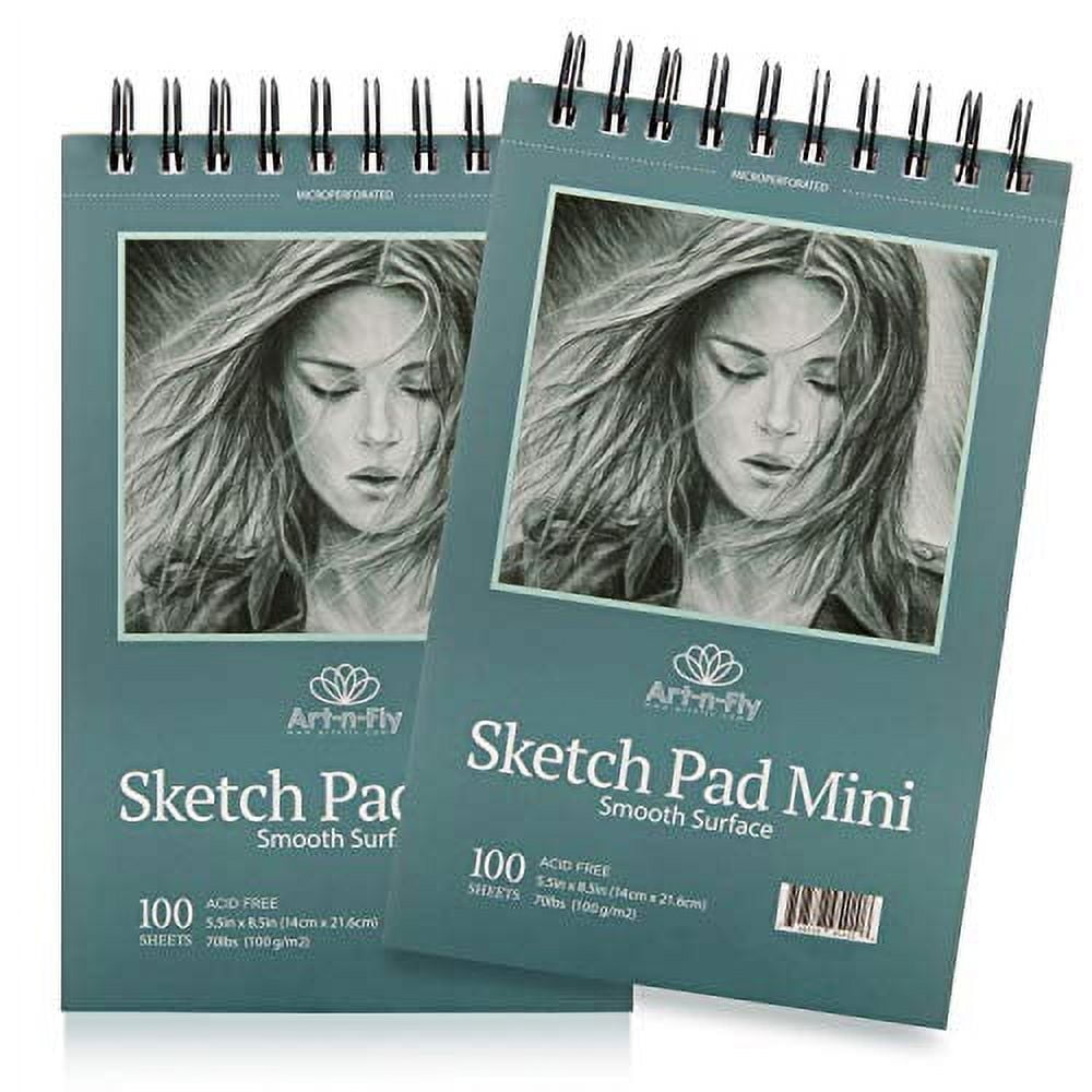 Two Pack Spiral Bound Sketchpad for Travel and Portable Sketch Work - 200  Sheets Total - Pad 70lb/100g for Drawing (5.5x8.5)