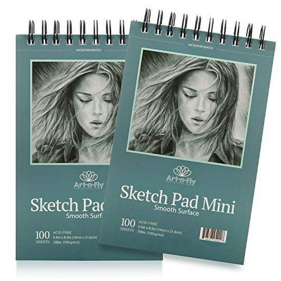 Art-n-Fly Travel Sketchpad - 2 Pack Spiral Bound, 200 Sheets - 5.5x8.5 inches, Sketching