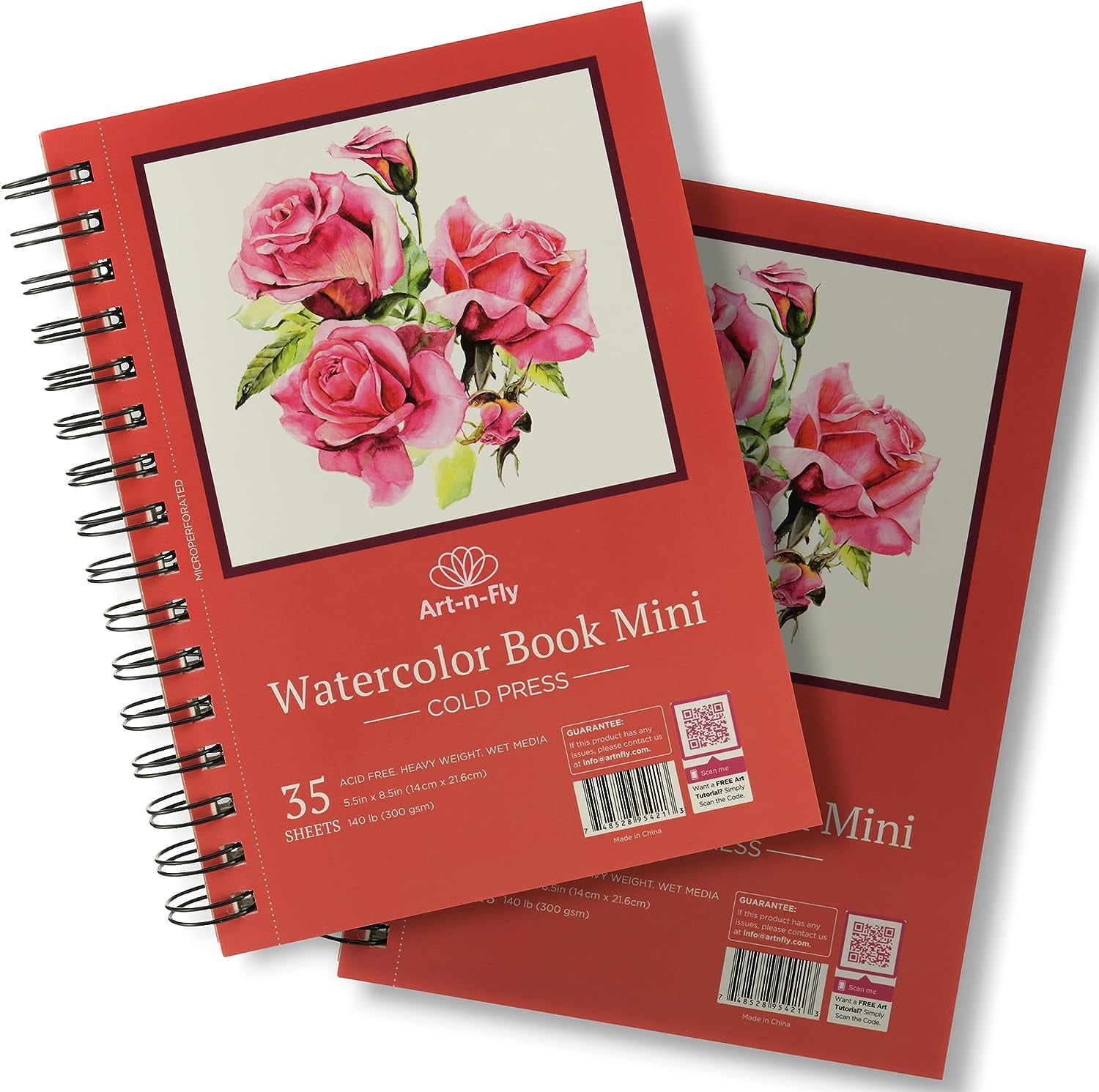 Art-n-Fly Watercolor Sketchpad Mini Book, 2 Pack, 35 Sheets Each, Spiral Bound, Ages 5+, Watercolor Paper