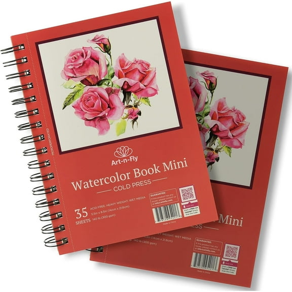 Art-n-Fly Watercolor Sketchpad Mini Book, 2 Pack, 35 Sheets Each, Spiral Bound, Ages 5+, Watercolor Paper