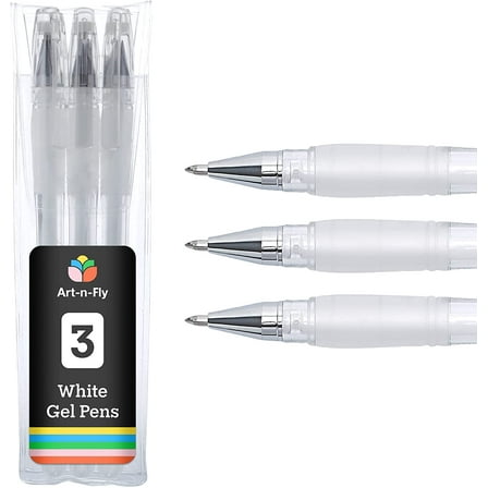 Art-n-Fly White Gel Pen for Artists 0.7mm Fine Point - Smudge-resistant White Pen for Art Drawing, Sketching & Writing (3pack) - Archival Gel Ink