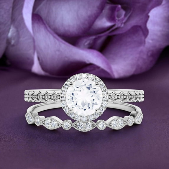 Art nouvea 1.80 Carat Round Cut Diamond Moissanite Engagement Ring Set, Bridal Rings, Wedding Ring in 925 Sterling Silver With 18k White Gold Plating, Engraving Ring, Promise Ring, Anniversary Ring