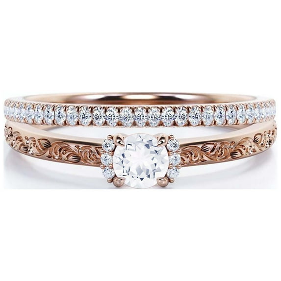 Art nouvea Gift For Her 1.25 Carat Round Cut Diamond Moissanite Unique Engagement Ring, Wedding Ring in10k Solid Rose Gold, Gift For Her, Promise Ring, Anniversary Ring, Bridal Set, Matching Band