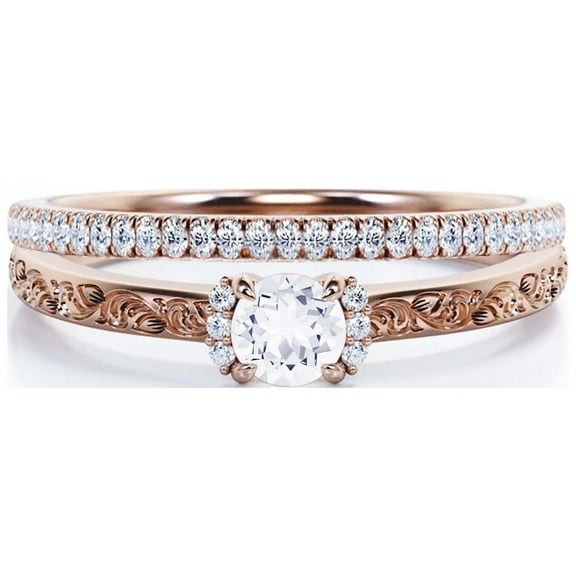 Art nouvea Gift For Her 1.25 Carat Round Cut Diamond Moissanite Unique Engagement Ring, Wedding Ring in10k Solid Rose Gold, Gift For Her, Promise Ring, Anniversary Ring, Bridal Set, Matching Band