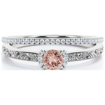 Art nouvea Gift For Her 1.25 Carat Round Cut Morganite And Diamond Moissanite Unique Engagement Ring, Wedding Ring in10k Solid White Gold, Promise Ring, Anniversary Ring, Bridal Set, Matching Band