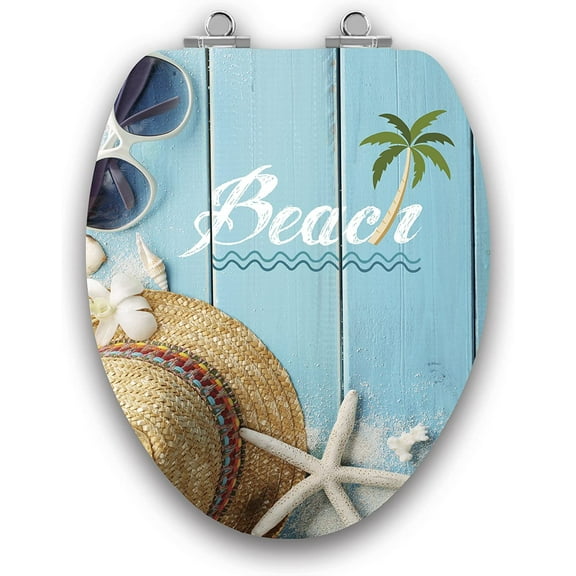 Art of Acryl Elongated Toilet Seat w/Slow Close Chromed Metal Hinges, Wood, Beach
