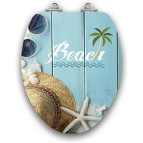 Art of Acryl Elongated Toilet Seat w/Slow Close Chromed Metal Hinges, Wood, Beach