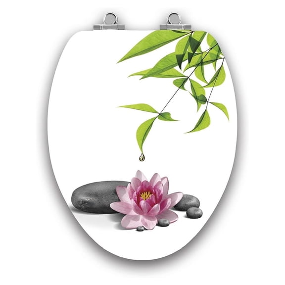 Art of Acryl Elongated Toilet Seat w/Slow Close Chromed Metal Hinges, Wood, Water Lily