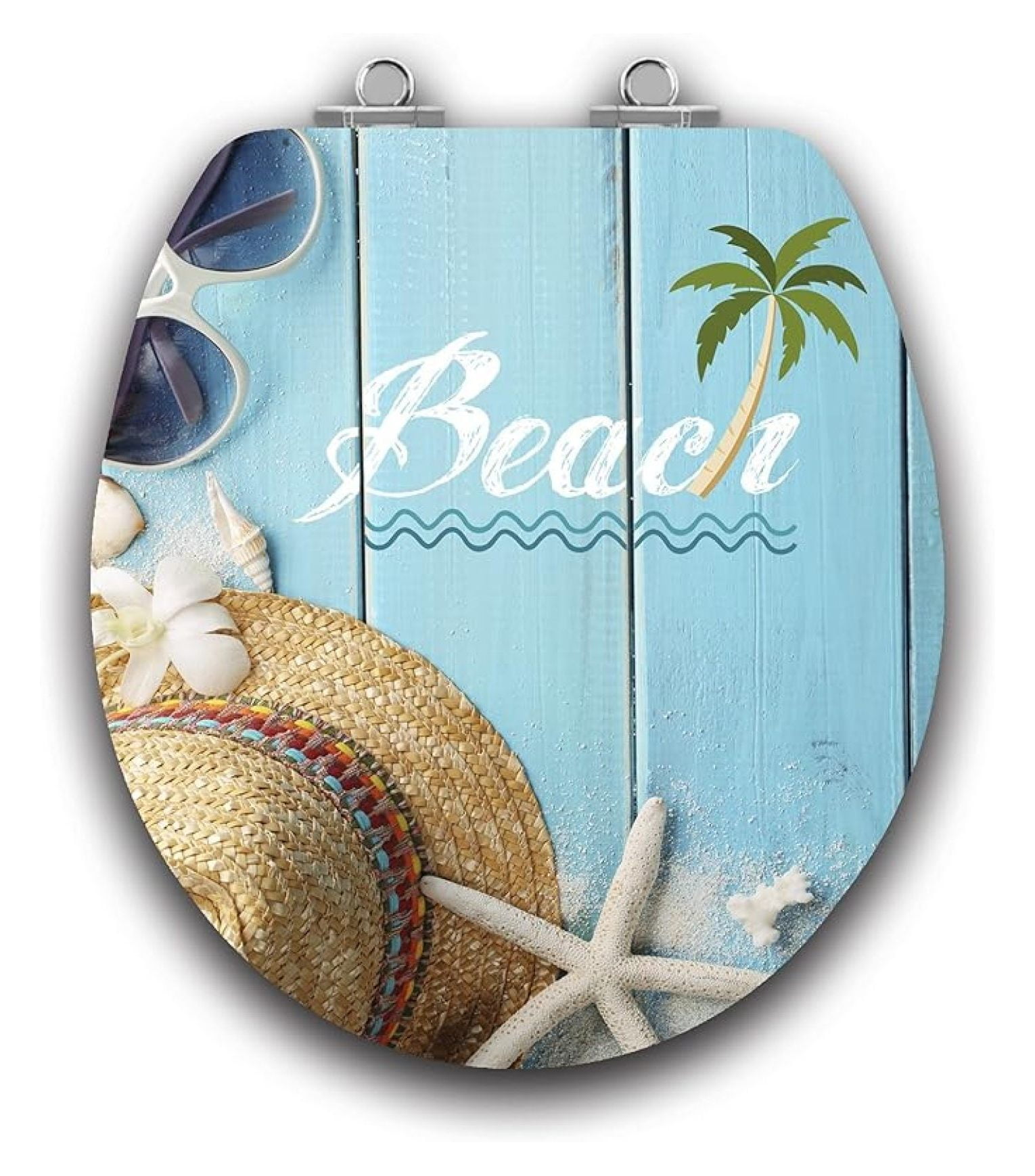 Art of Acryl Round Toilet Seat w/Slow Close Chromed Metal Hinges, Wood, Beach