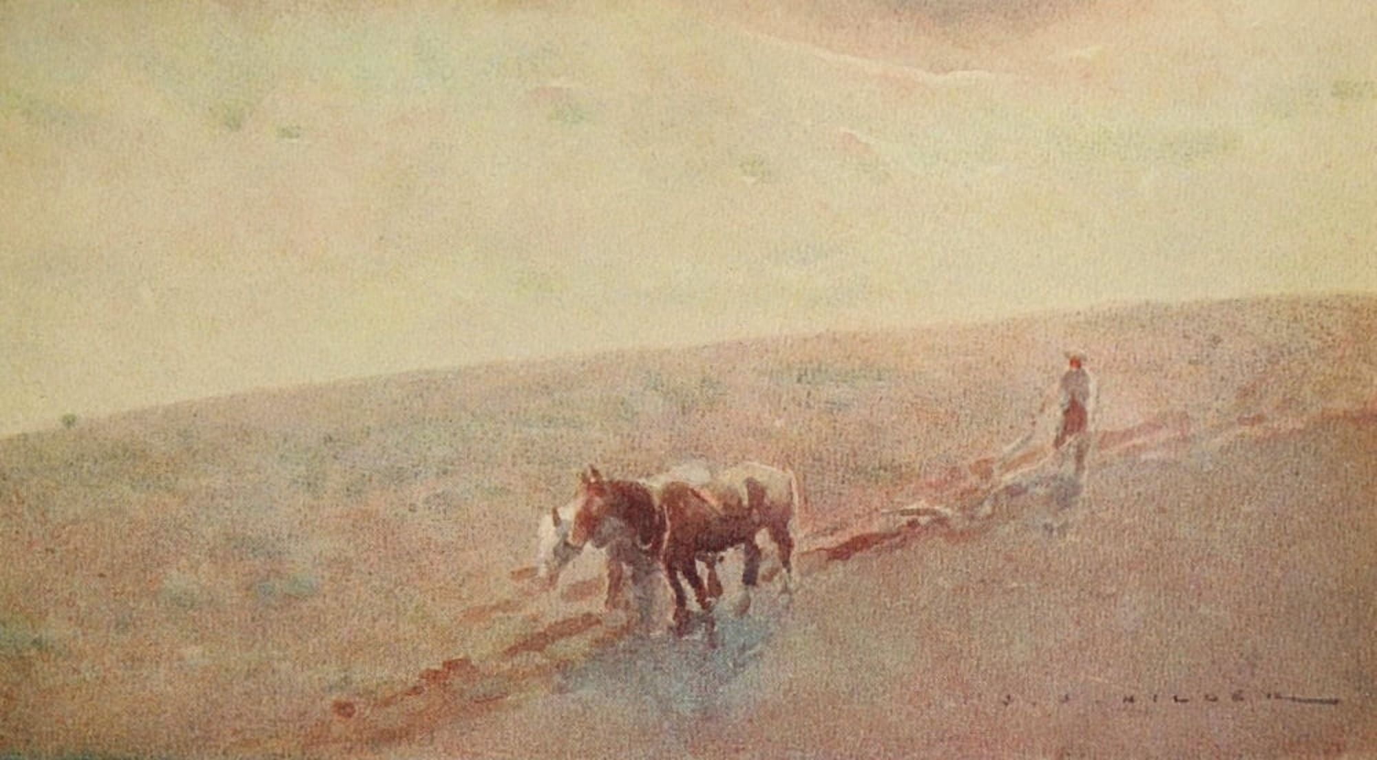 Art of JJ Hilder 1918 Winter Ploughing Canvas Art - Jesse J Hilder (24 x 36)