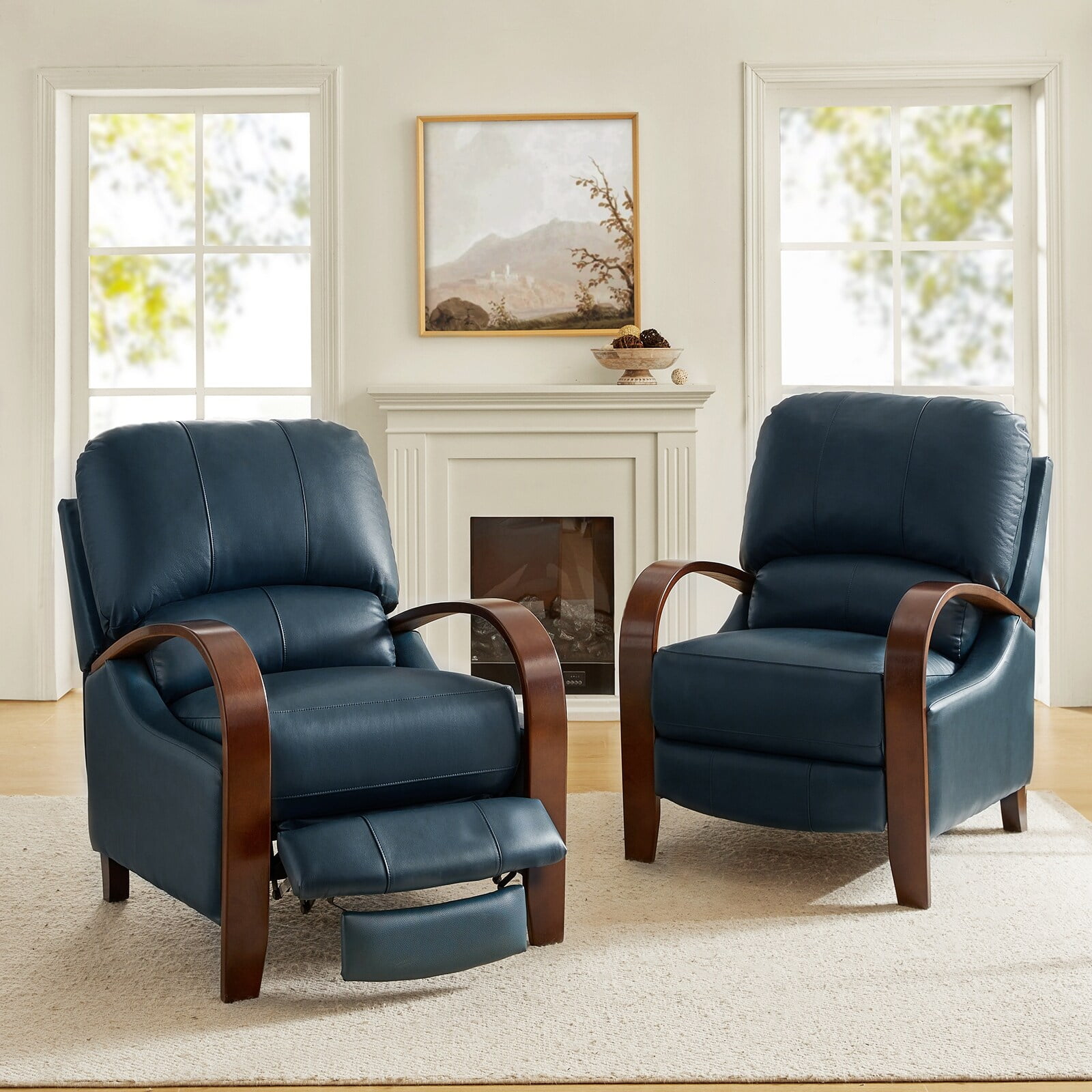 Art of Living Designs Alexandra Mid Century Modern Genuine Leather Manual Recliner Set of 2 Turquoise Walmart