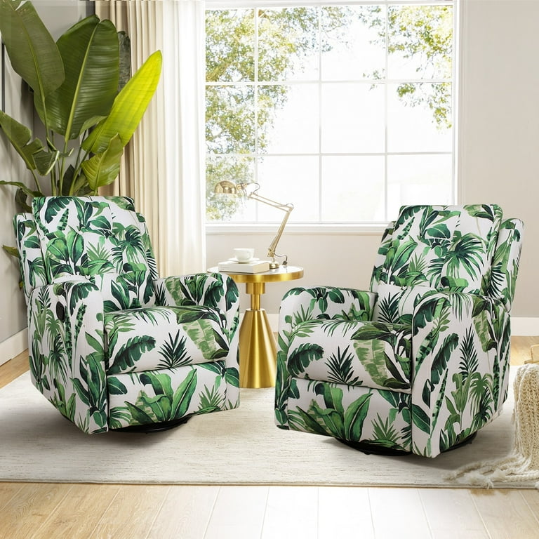 Art of Living Designs Arlette Floral Manual Swivel Recliner with Tufted Back Set of 2 Green