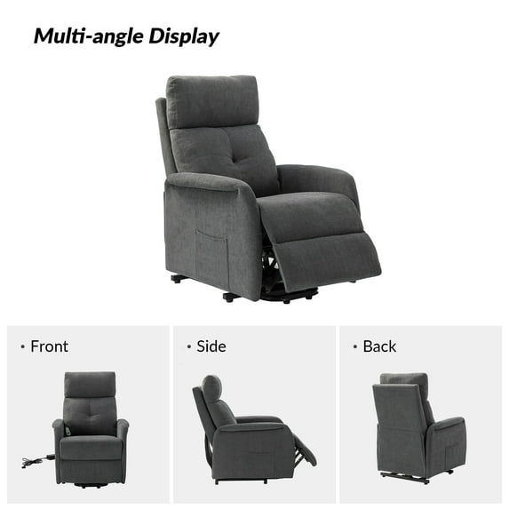 Art of Living Designs Elisa Power Remote Lift Assist Recliner with Metal Base CHARCOAL