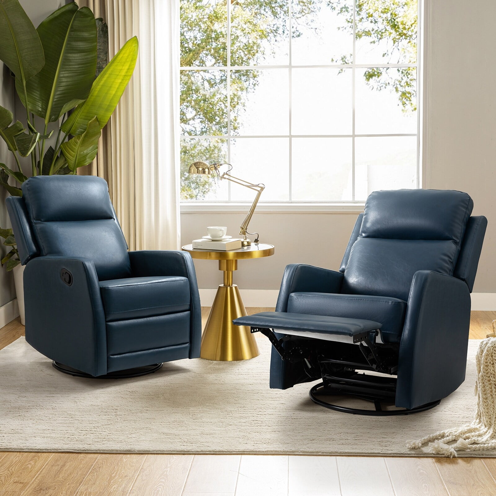 Navy leather rocker recliner discount