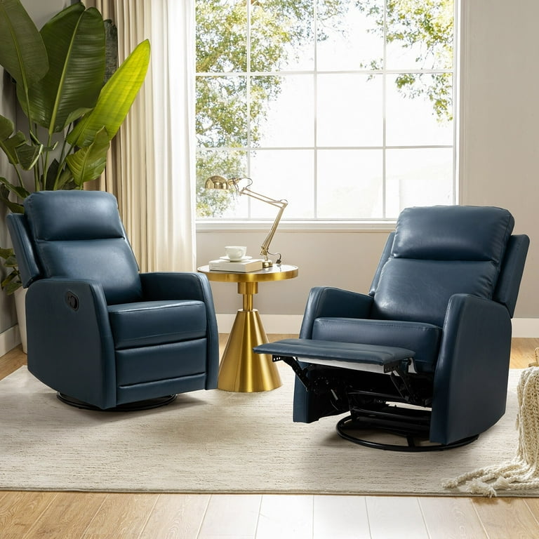 Navy blue leather swivel recliner deals