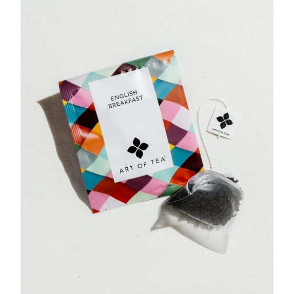 Art of Tea | Organic English Breakfast Tea | 50 Caffeinated Specialty Pyramid Tea Bag Sachets