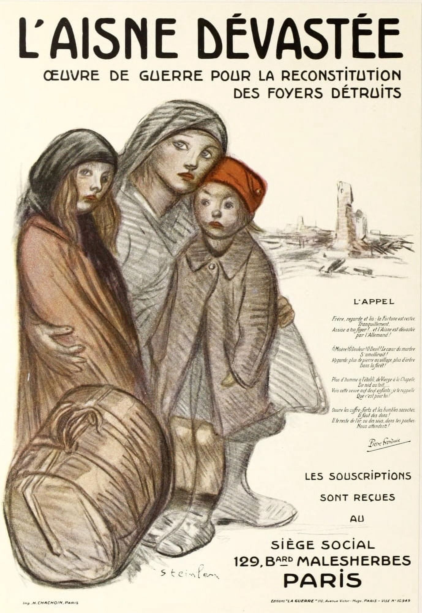 Art & the Great War 1919 LAisne dvaste Canvas Art - Thophile Steinlen (24 x 36)