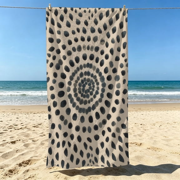 Art vortex irregular polka dot large bath towel, rice bottom spiral ink dot printed beach towel, suitable for beach sunbathing, hot spring soaking, gym wiping, home bathing