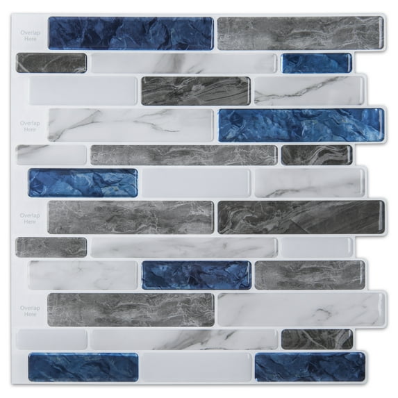 Art3d 1 Sheet 12" x 12" Peel and Stick Backsplash Blue Marble Design,Covering 1 Sq.ft