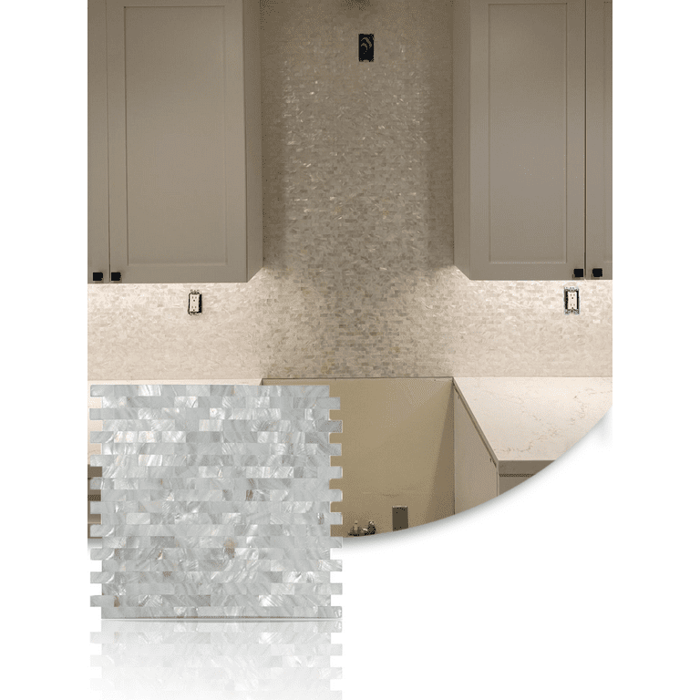 Art3d 10 Pieces 12 inch x12 inch Mother of Pearl Shell Mosaic Tile for Kitchen Backsplash Wall Tile GroutLess Subway, Size: 11.81 inch x 11.81 inch x