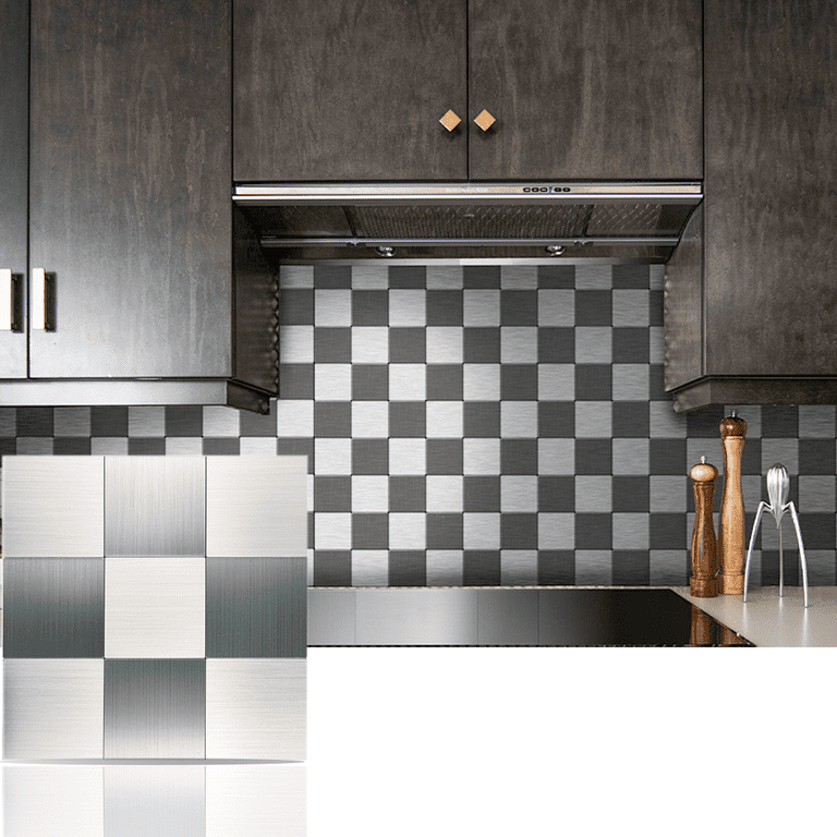 Smart Tiles - Peel and Stick Backsplash Stainless Panel - Premium 3D Kitchen and Bathroom Tile Stainless Panel, Size: XL -30in x 8in, Silver