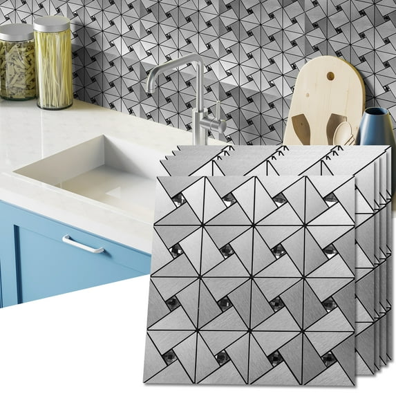 Art3d 11.8"×11.8" 10-Sheet Peel and Stick Backsplash Metal Mosaic Tiles for Kitchen Indoor Wall Decor