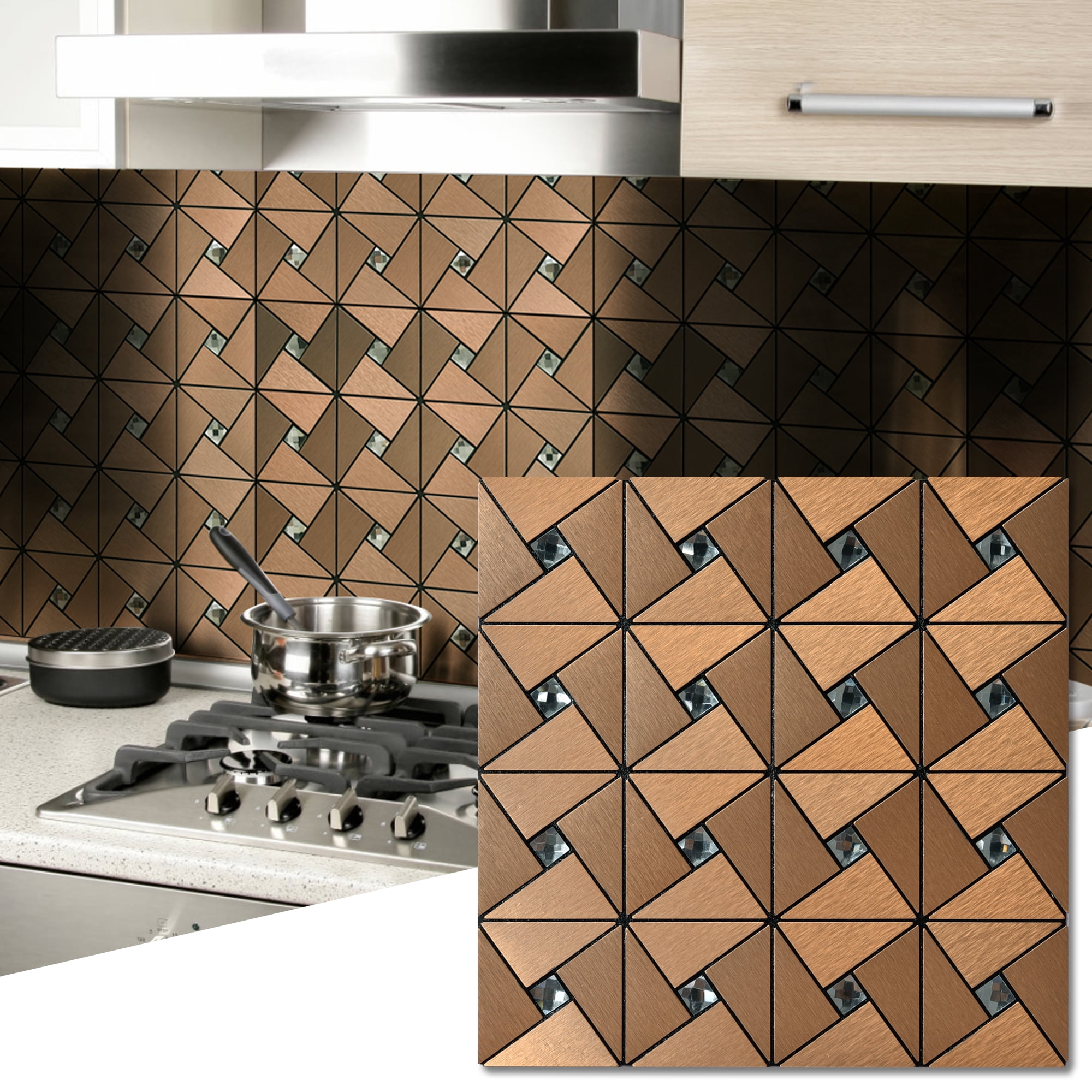 Art3d 11.8"×11.8" 10-Sheet Peel and Stick Backsplash Metal Mosaic Tiles for Kitchen Indoor Wall Decor