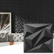 Art3d 11.81x11.81 33pcs 3D Wall Panel Diamond for Interior Home Decor,PVC Wall Panels,3D Textured Wall Panels,Black