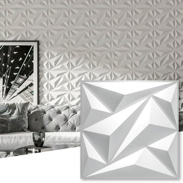 Art3d 33 pcs 11.81''x11.81''  3D Wall Panel Diamond for Interior Home Decor,PVC  Wall Coverings, Wall Decor PVC Panel,White
