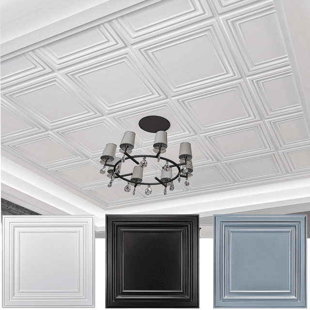 Art3d 12-Pack 24"X24" Ceiling Tiles Plastic Sheet in Black, Covering 48 sq.ft-Wireframe Texture Design