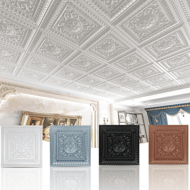 Art3d 12-Pack PVC Drop Ceiling Tiles Glue up Ceiling Tiles,24"x24" Plastic Sheet in White 48 Sq.ft