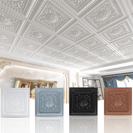 Art3d 12-Pack PVC Drop Ceiling Tiles Glue up Ceiling Tiles,24"x24" Plastic Sheet in White 48 Sq.ft