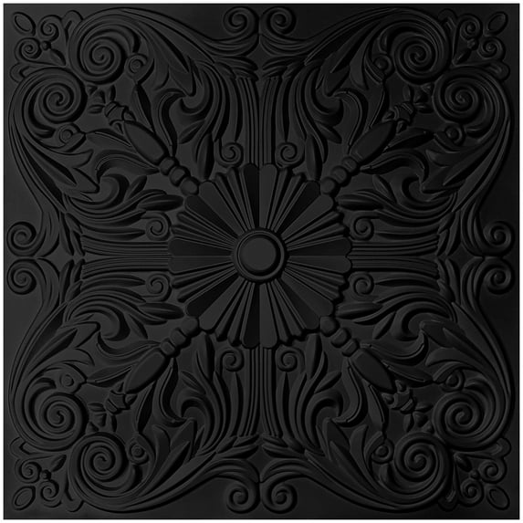Art3d 12 Pcs Ceiling Tile 2x2 Glue up, Lay in Ceiling Tile 24x24 Spanish Floral in Black