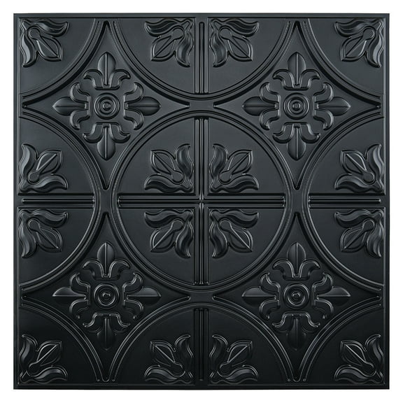 Art3d 12 Pcs Drop Ceiling Tiles 2ft x 2ft, Glue-up Ceiling Panel, Covering 48 Sq.ft, Fancy Classic Style in Black