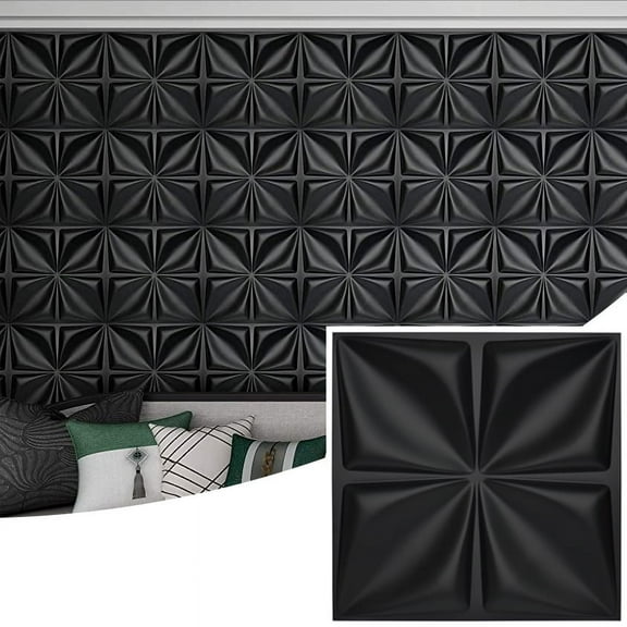Art3d 12-Piece 19.7x19.7 inch Decorative 3D Wall Panels in Black, PVC Flower Design Cover 32 Sqft