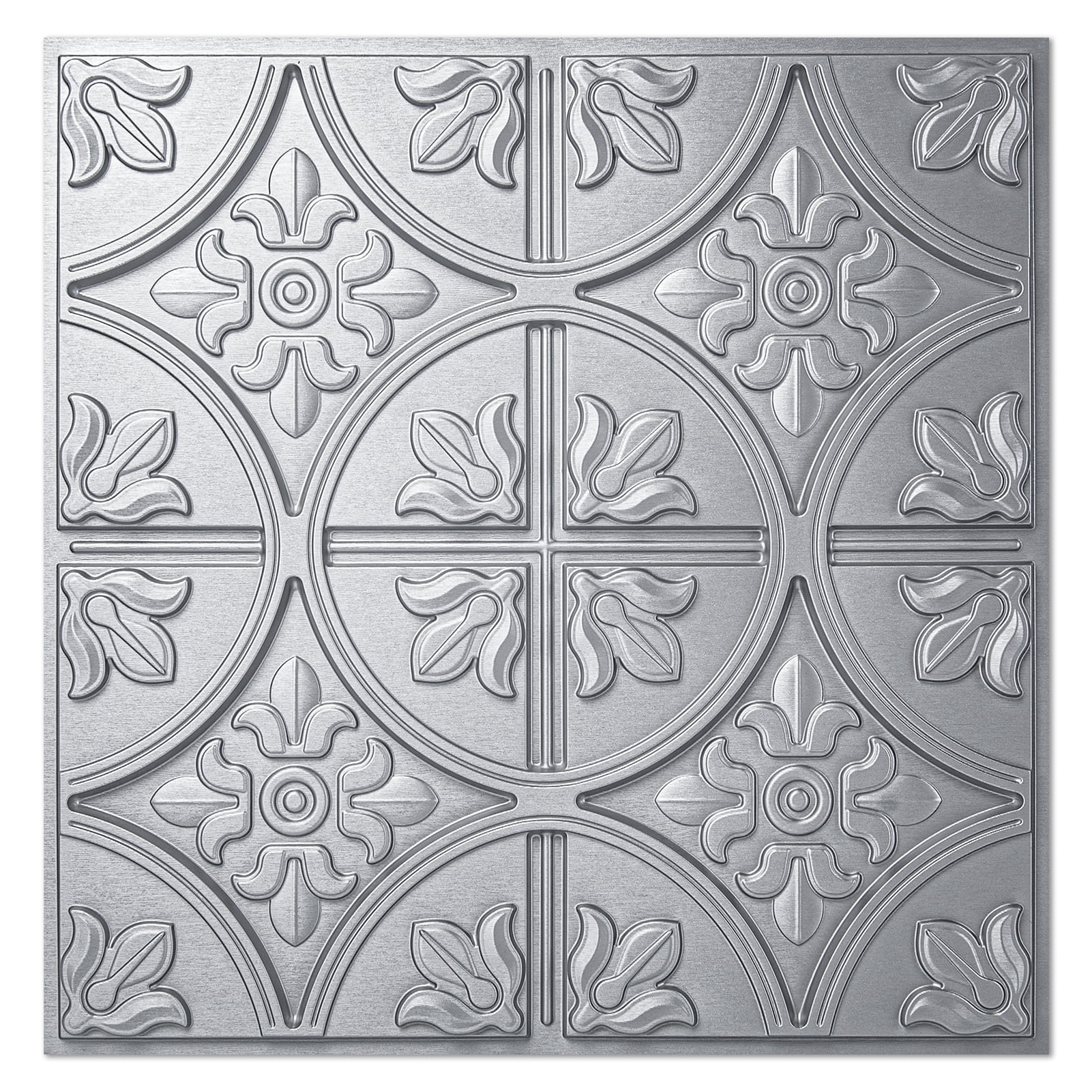 Art3d 12-Piece 24x24 inch PVC Ceiling Tiles, Fancy Classic Style in Argent Silver