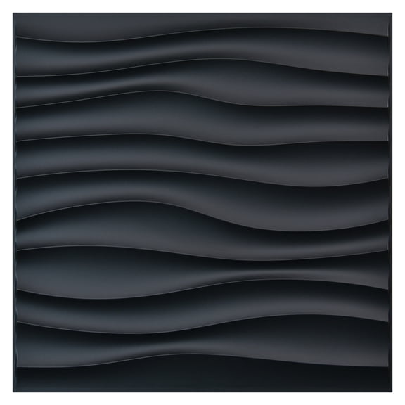Art3d 19.7 in. x 19.7 in. PVC 3D Wall Panel,Wave Design in Black(12-Pack)