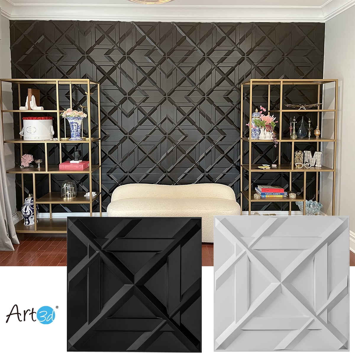 Art3dwallpanels 19.7 in. x 19.7 in. 32 Sq. ft. White PVC 3D Wall Panel Star Textured for Interior Wall Decor (Pack of 12-Tiles)