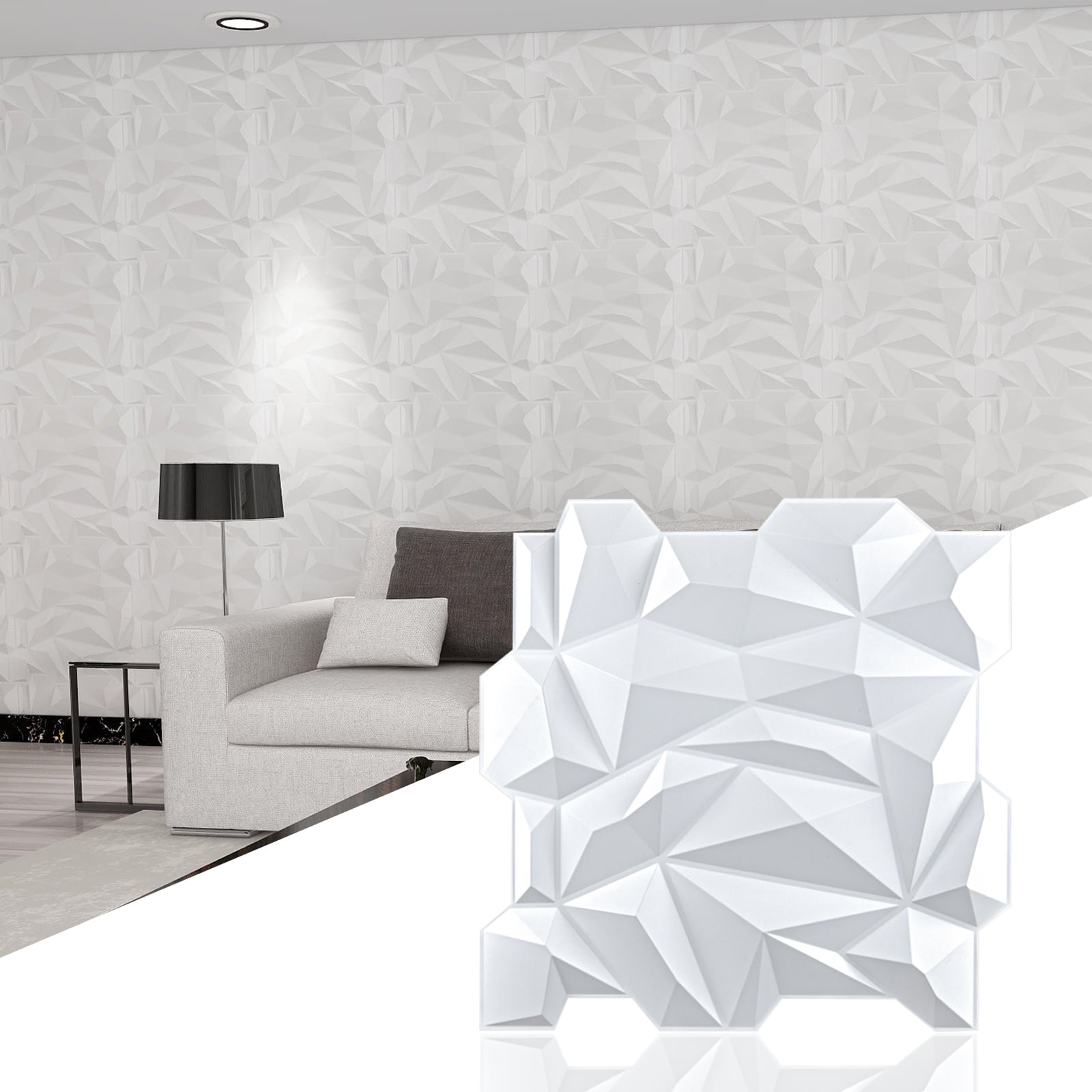 Art3d 19.7"x19.7"-12 Pack PVC 3D Diamond Wall Panel Jagged Matching