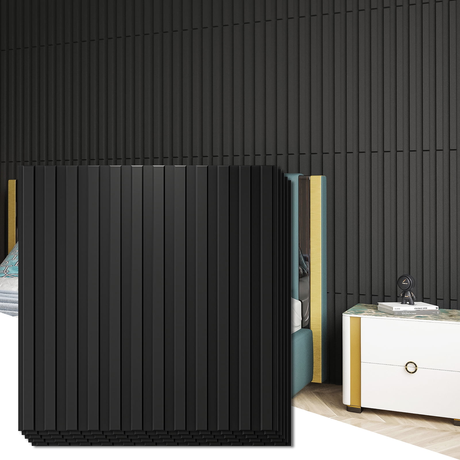 Art3d 19.7"x19.7" Black PVC 3D Slat Wall Panels, 12 Pieces Pack
