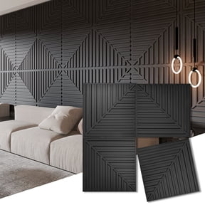 Art3d 24''X24'' Black Drop Ceiling Tiles, PVC 3D Textured Panels for Interior Wall Décor,12-Pack,48sq.ft.