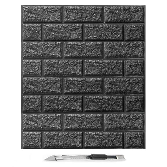 Art3d Black Peel and Stick Black Brick Wallpaper 44 Sq. ft