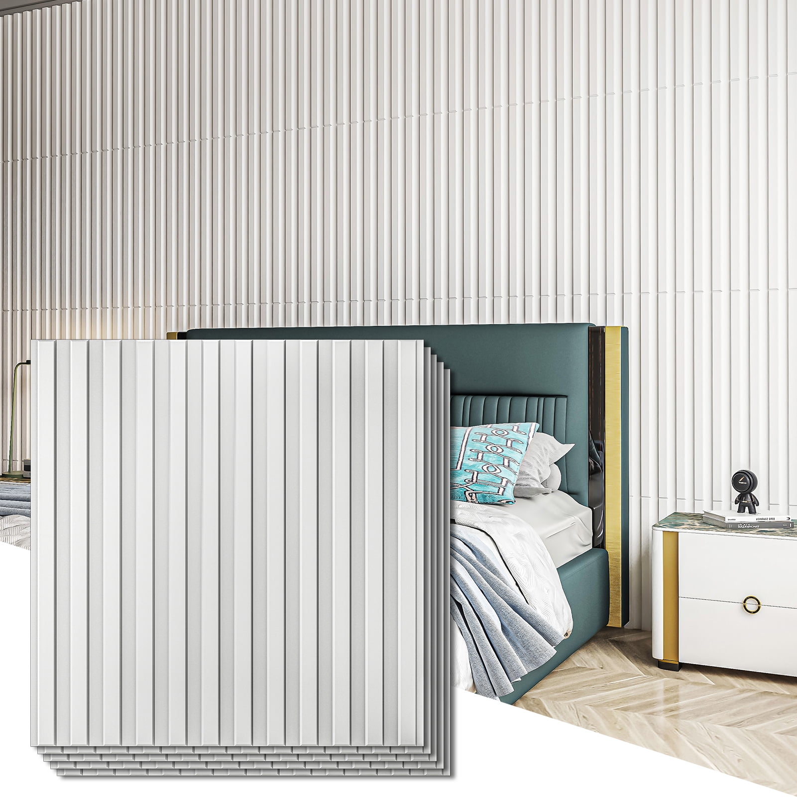 Art3d 3D Slat Wall Panels, White, 19.7x19.7in, PVC, 12 Pieces, Pack