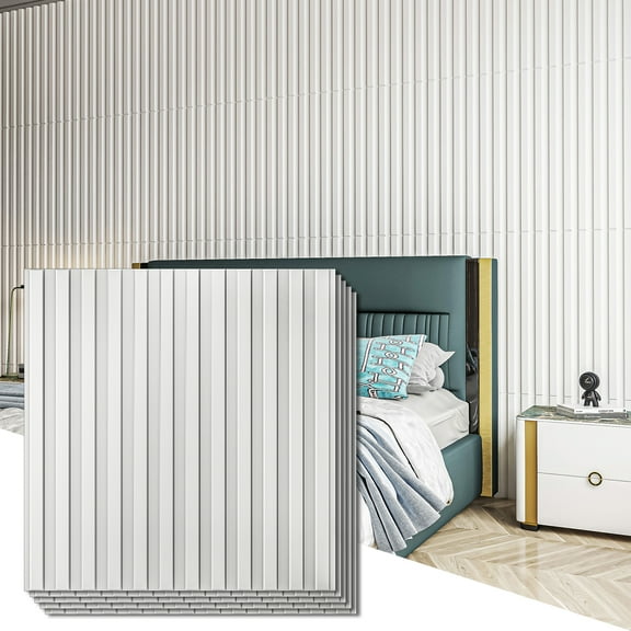 Art3d 3D Slat Wall Panels, White, 19.7x19.7in, PVC, 12 Pieces, Pack