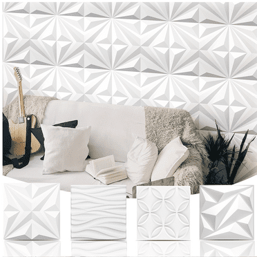 Art3d 3D Wall Panels Matte White 197" x 197" x 005" Embossed PVC Decorative, 12 Pieces, Pack