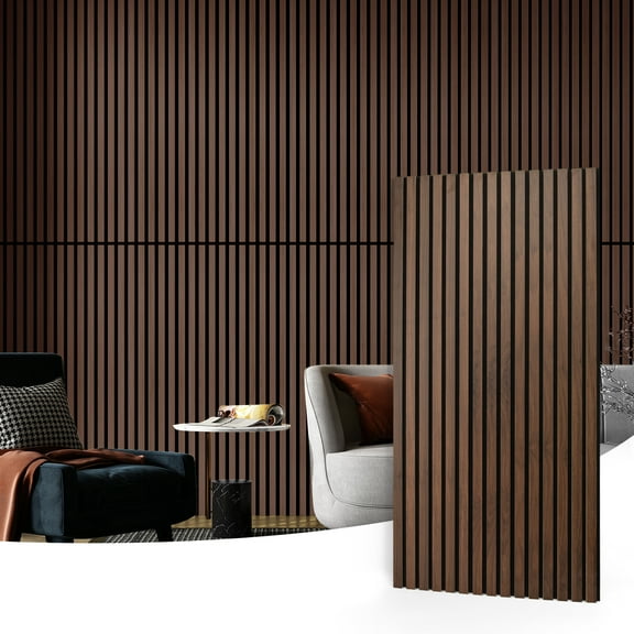 Art3d 4-Piece 3D Fluted Acoustic Wood Wall Panels，Sound Absorbing Decor Panels-Dark Brown